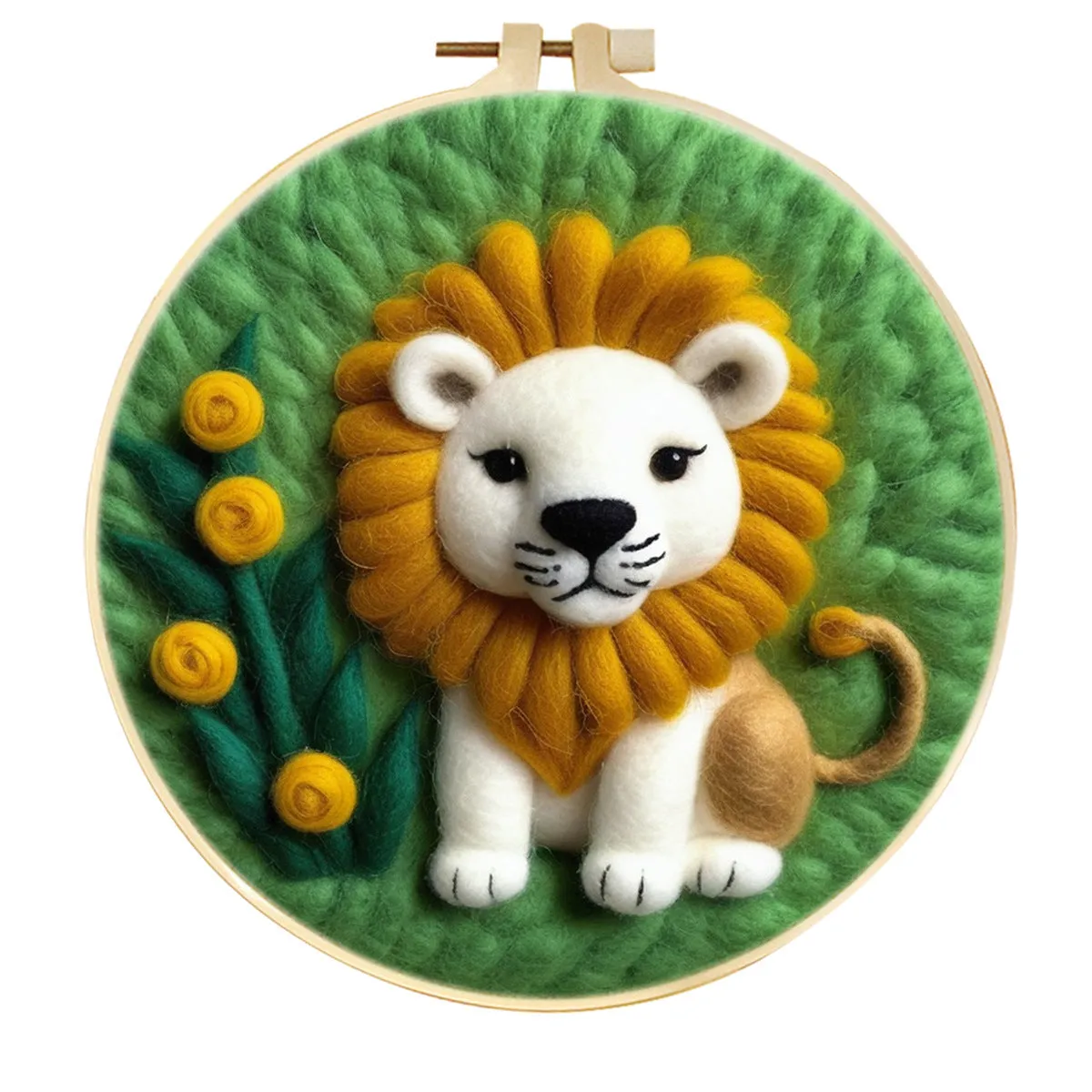 Round linen embroidery kit with wool felt for three-dimensional blanket paintings featuring botanical patterns