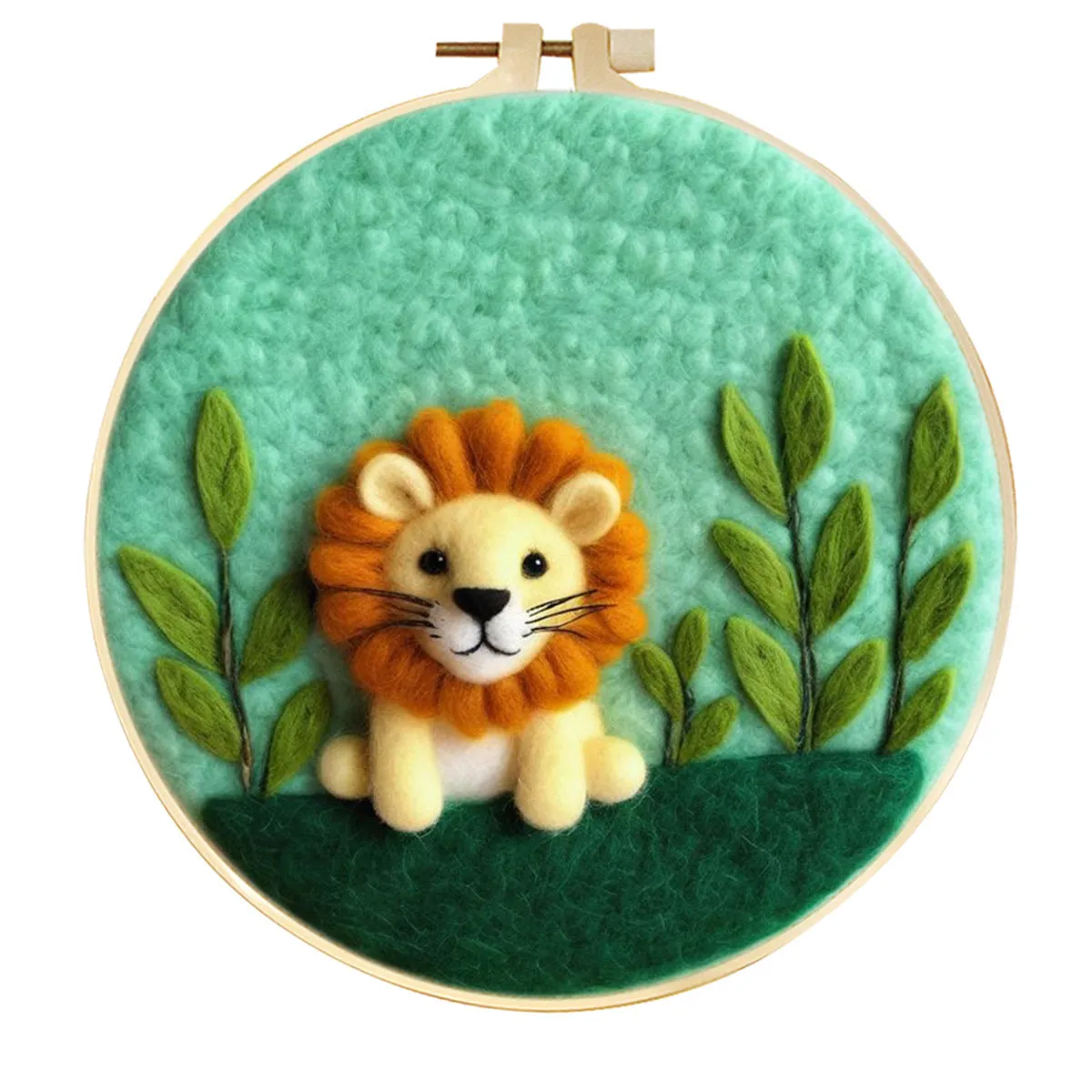 Round linen embroidery kit with wool felt for three-dimensional blanket paintings featuring botanical patterns