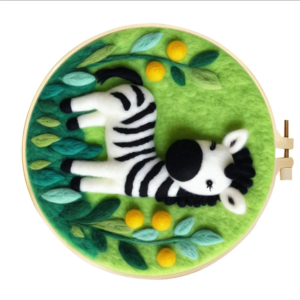 Round linen embroidery kit with wool felt for three-dimensional blanket paintings featuring botanical patterns