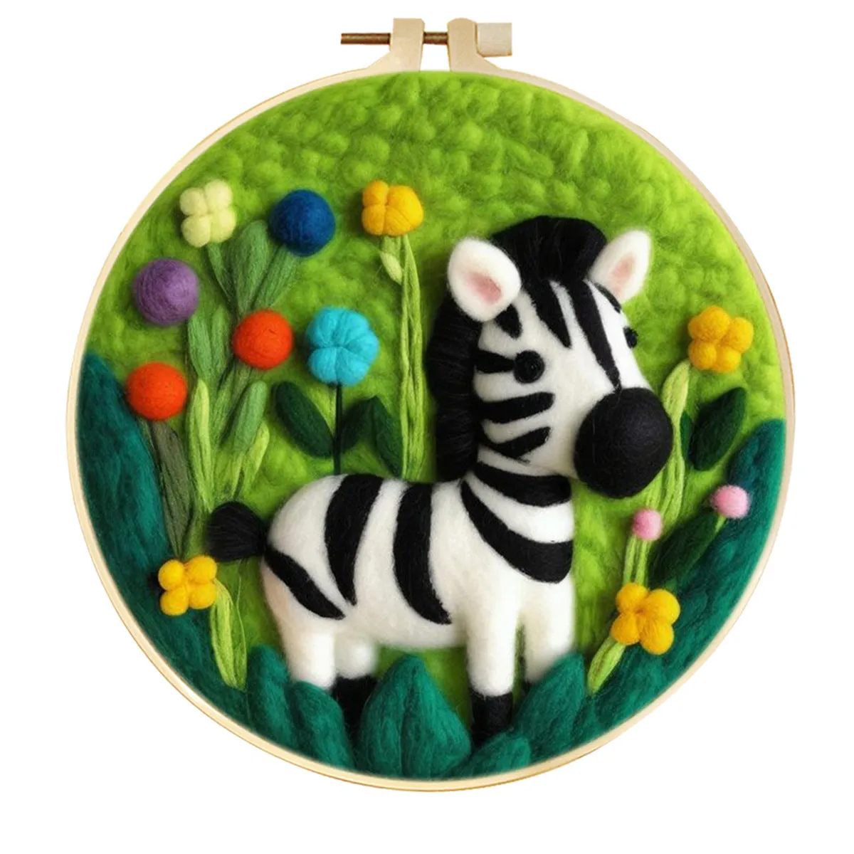 Round linen embroidery kit with wool felt for three-dimensional blanket paintings featuring botanical patterns