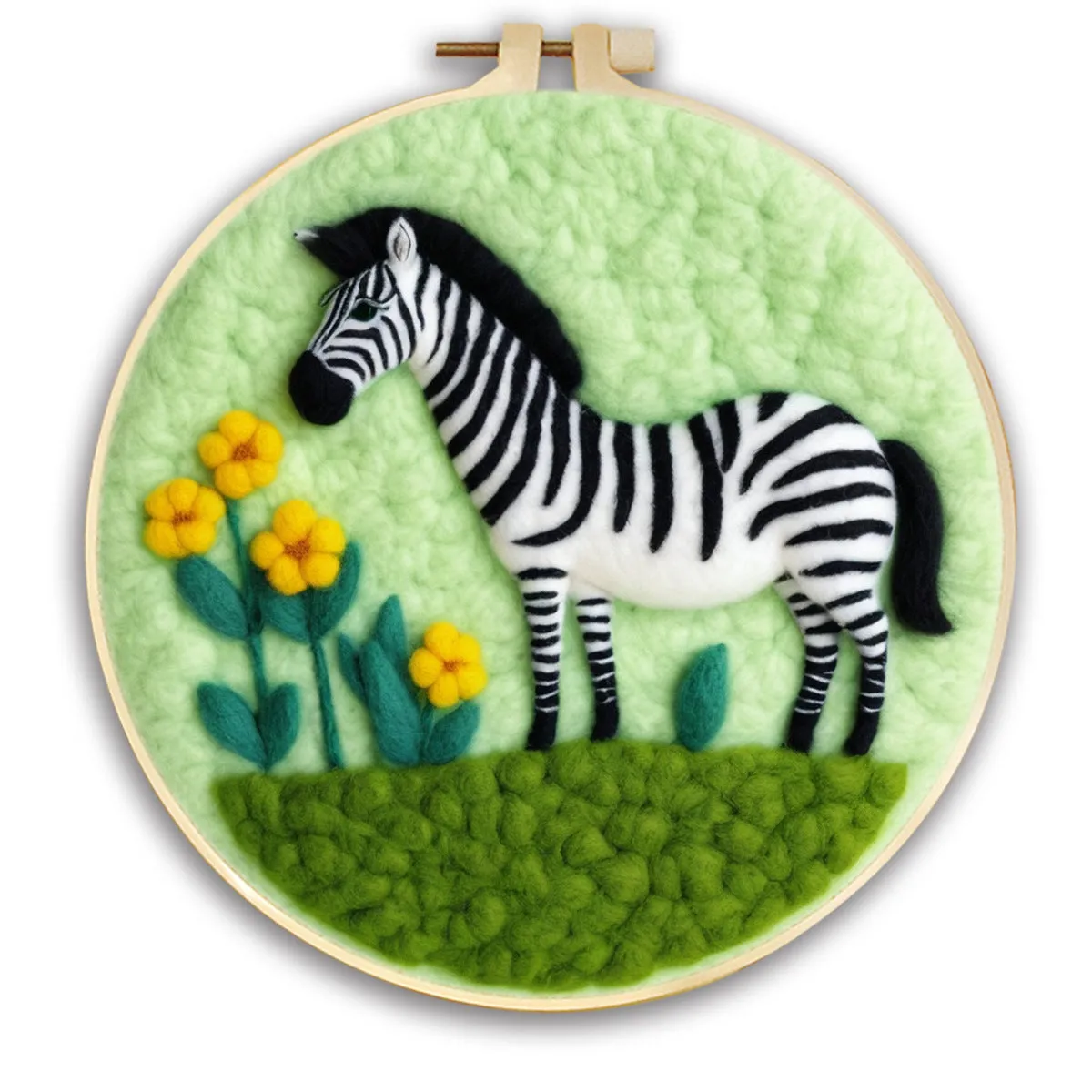Round linen embroidery kit with wool felt for three-dimensional blanket paintings featuring botanical patterns