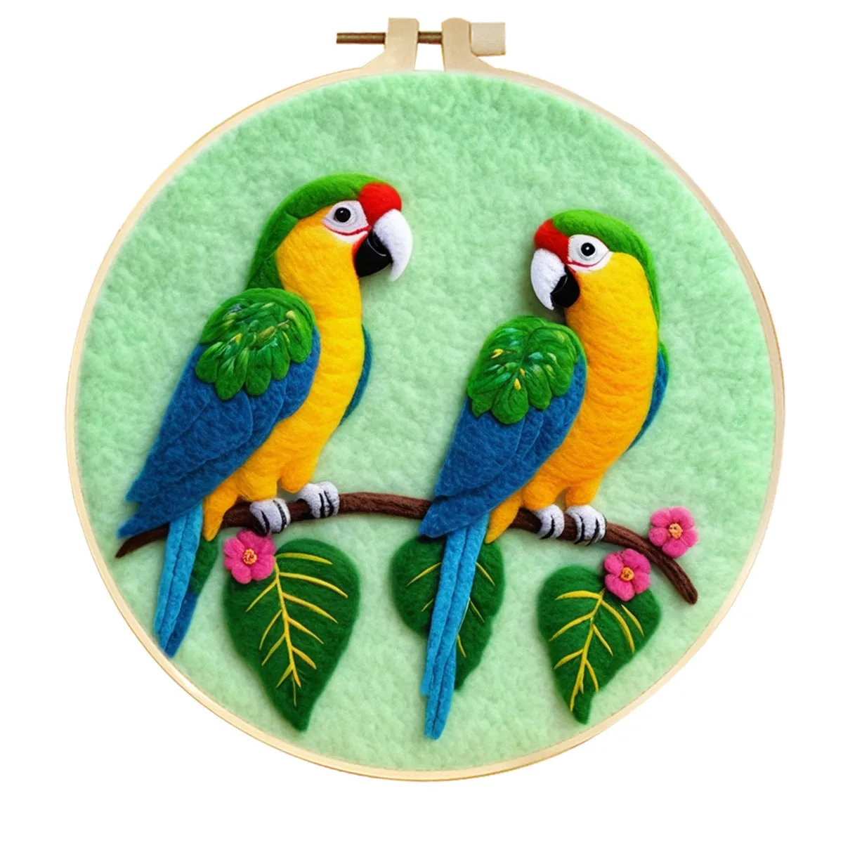 Round linen embroidery kit with wool felt for three-dimensional blanket paintings featuring botanical patterns