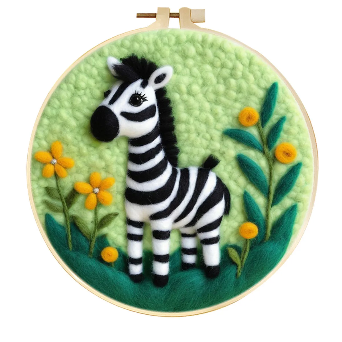 Round linen embroidery kit with wool felt for three-dimensional blanket paintings featuring botanical patterns