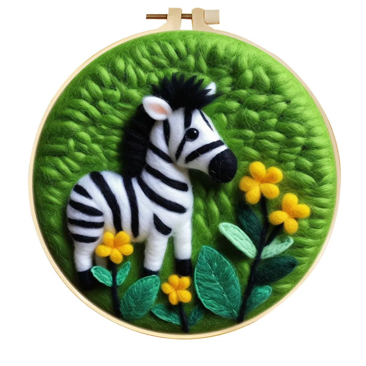 Round linen embroidery kit with wool felt for three-dimensional blanket paintings featuring botanical patterns