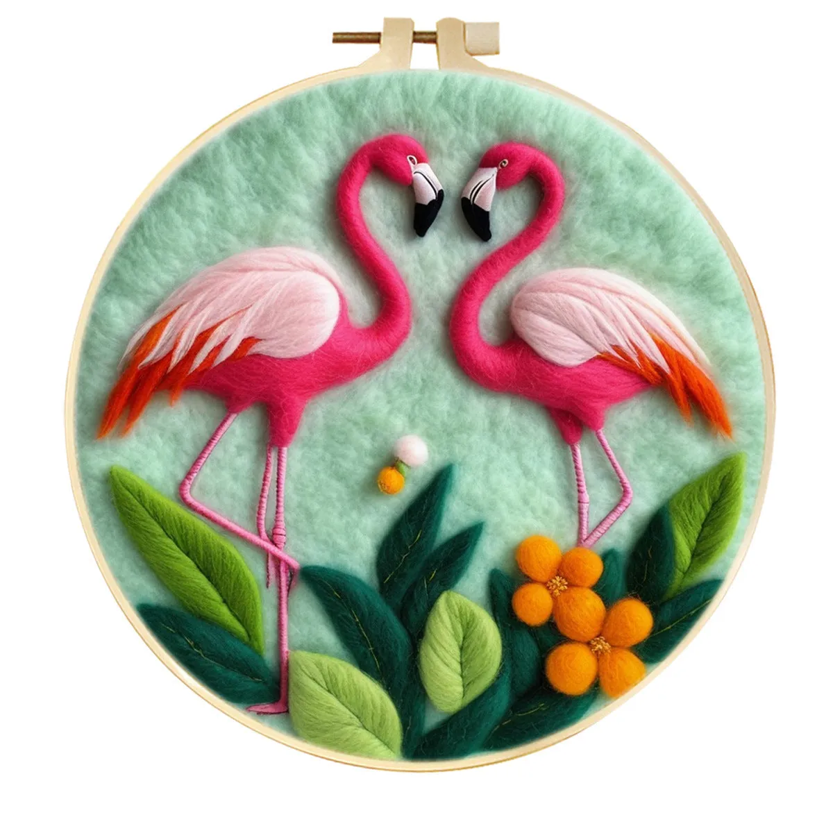Round linen embroidery kit with wool felt for three-dimensional blanket paintings featuring botanical patterns