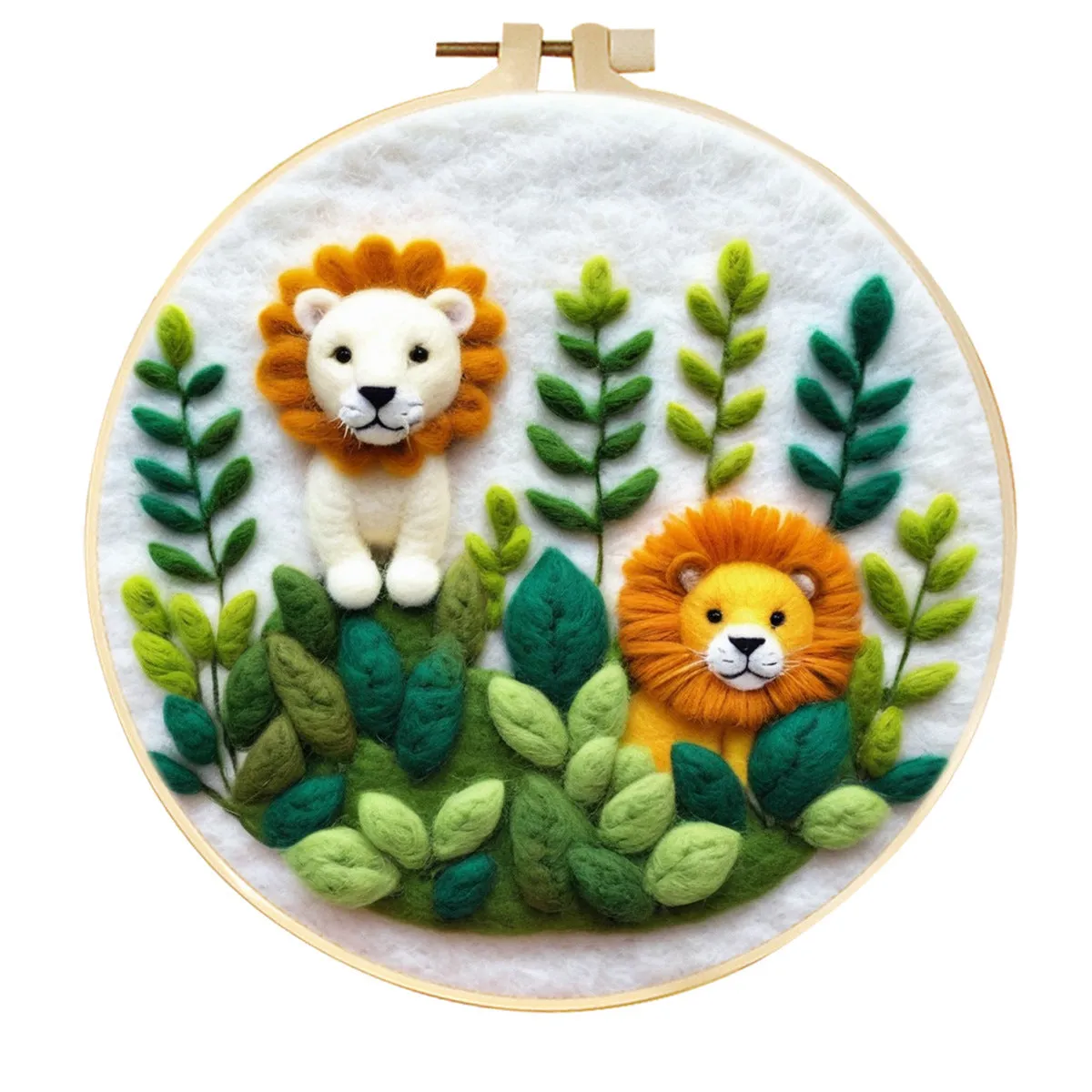 Round linen embroidery kit with wool felt for three-dimensional blanket paintings featuring botanical patterns