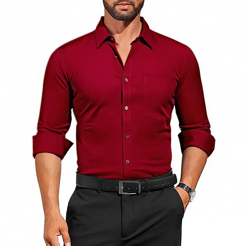 Men's breathable stretch wrinkle-resistant long sleeve polyester shirt in Pearl White laid flat showing front view