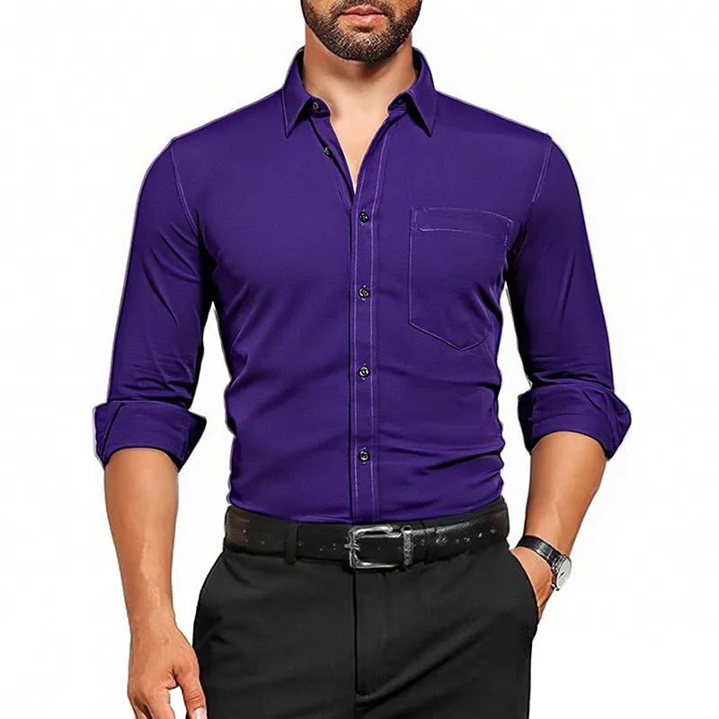 Men's breathable stretch wrinkle-resistant long sleeve polyester shirt in Pearl White laid flat showing front view