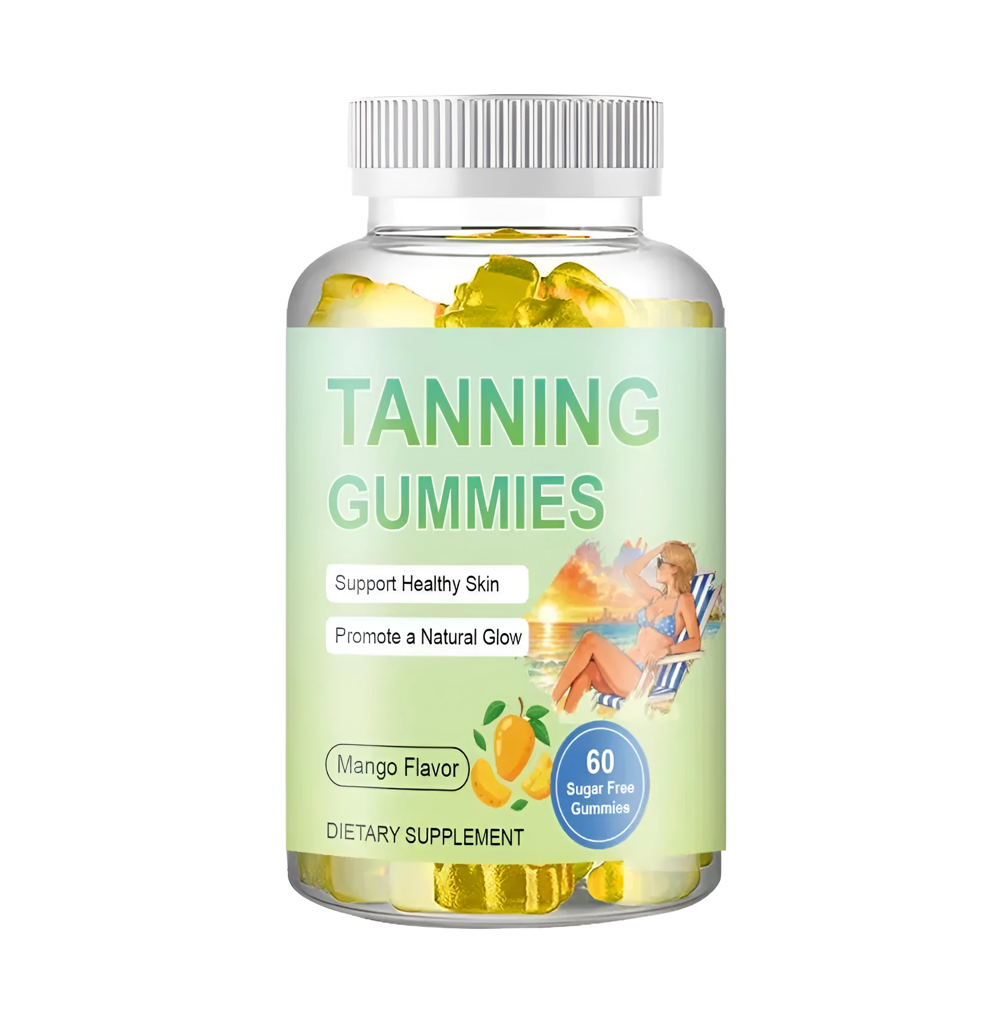 Pack of 60 tanning gummy candies with TUDCA, shown in white background