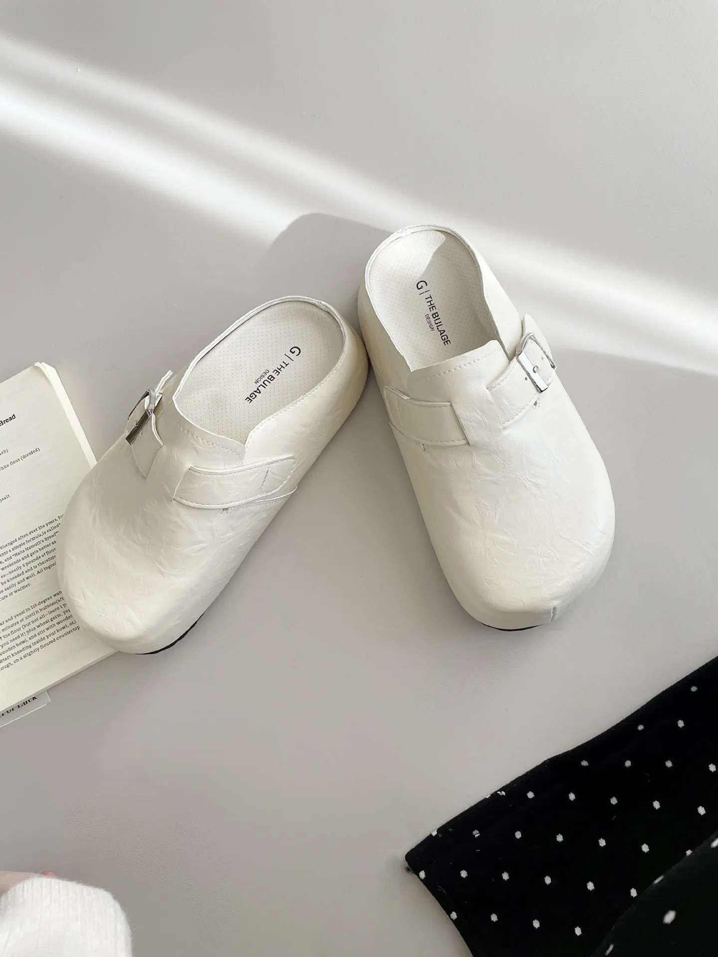 Flat buckle casual sneakers with round toe in yellow, creamy-white, silver, and black colour options