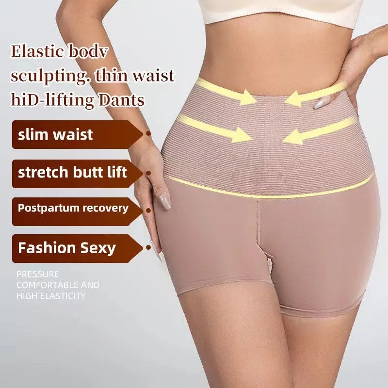 Postpartum shaping high-waisted briefs in black nylon, front view, size S to XL available
