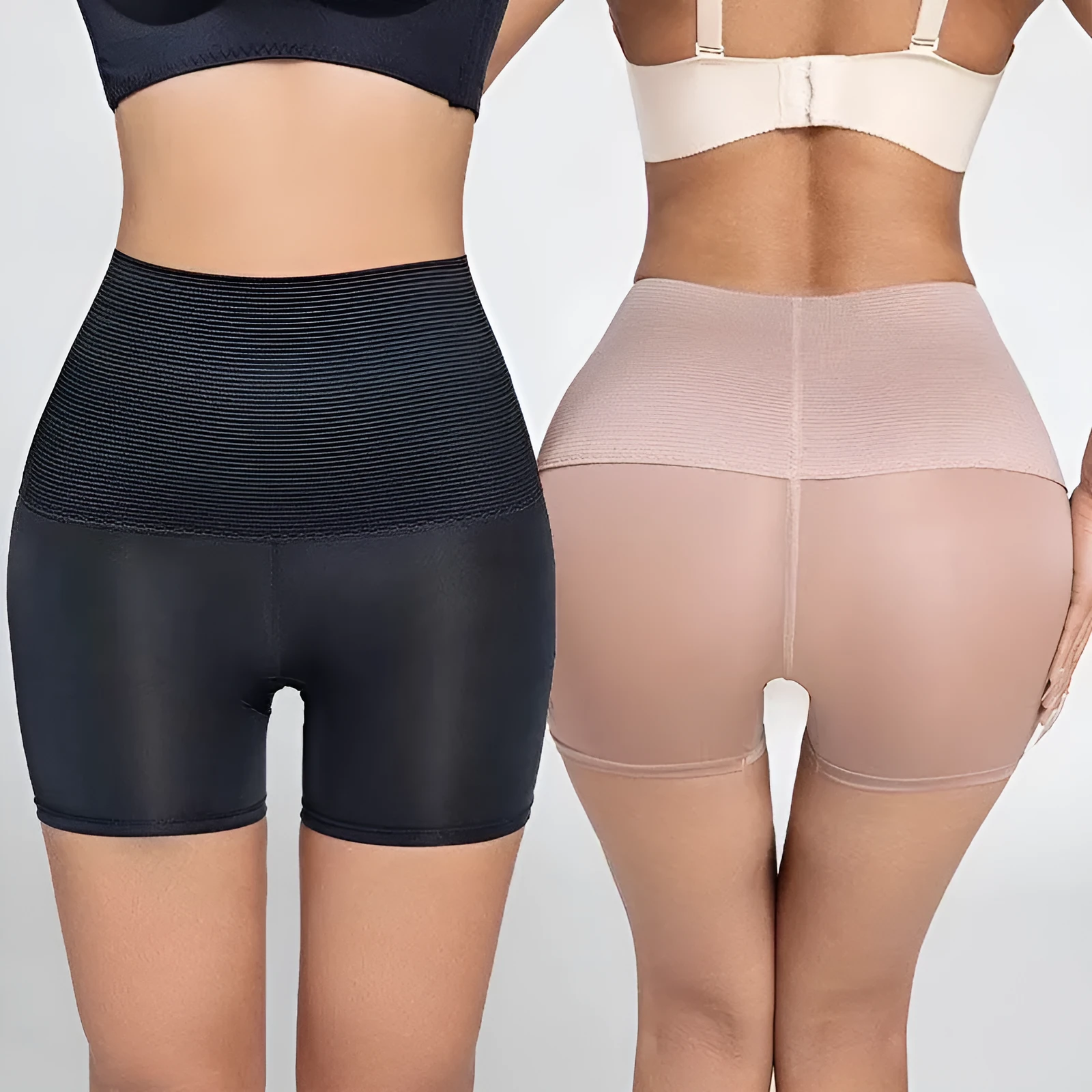 Postpartum shaping high-waisted briefs in black nylon, front view, size S to XL available
