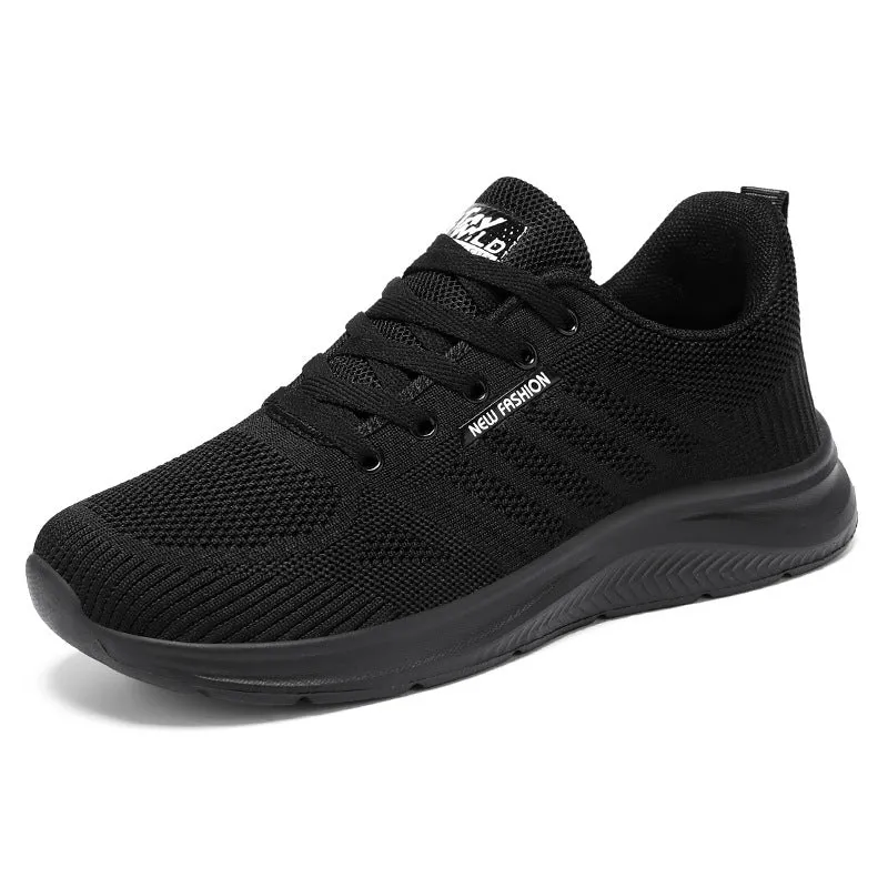 Unisex mesh upper casual trainers in solid colour, available in black, grey, and pink, sizes 36-44
