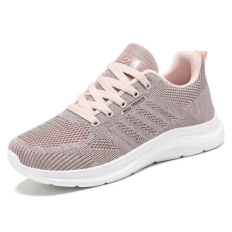 Unisex mesh upper casual trainers in solid colour, available in black, grey, and pink, sizes 36-44