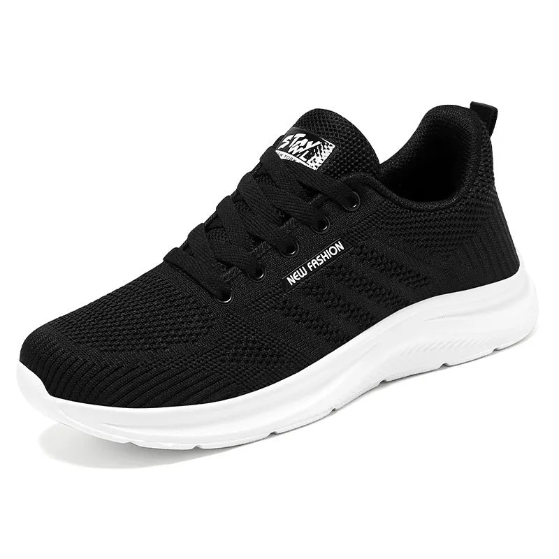 Unisex mesh upper casual trainers in solid colour, available in black, grey, and pink, sizes 36-44