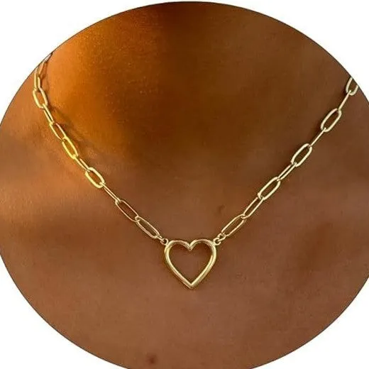 Titanium steel paperclip twist necklace in gold, 45cm length, simple style