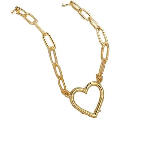Titanium steel paperclip twist necklace in gold, 45cm length, simple style
