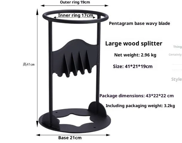 Manual wood splitting tool with high carbon steel blade, wall-mountable design, camping wood chopper in 41cm size