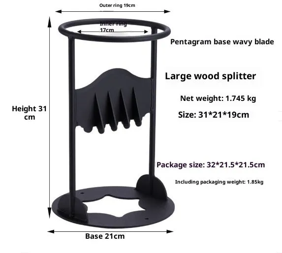 Manual wood splitting tool with high carbon steel blade, wall-mountable design, camping wood chopper in 41cm size