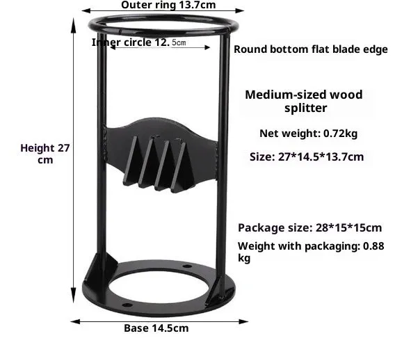 Manual wood splitting tool with high carbon steel blade, wall-mountable design, camping wood chopper in 41cm size