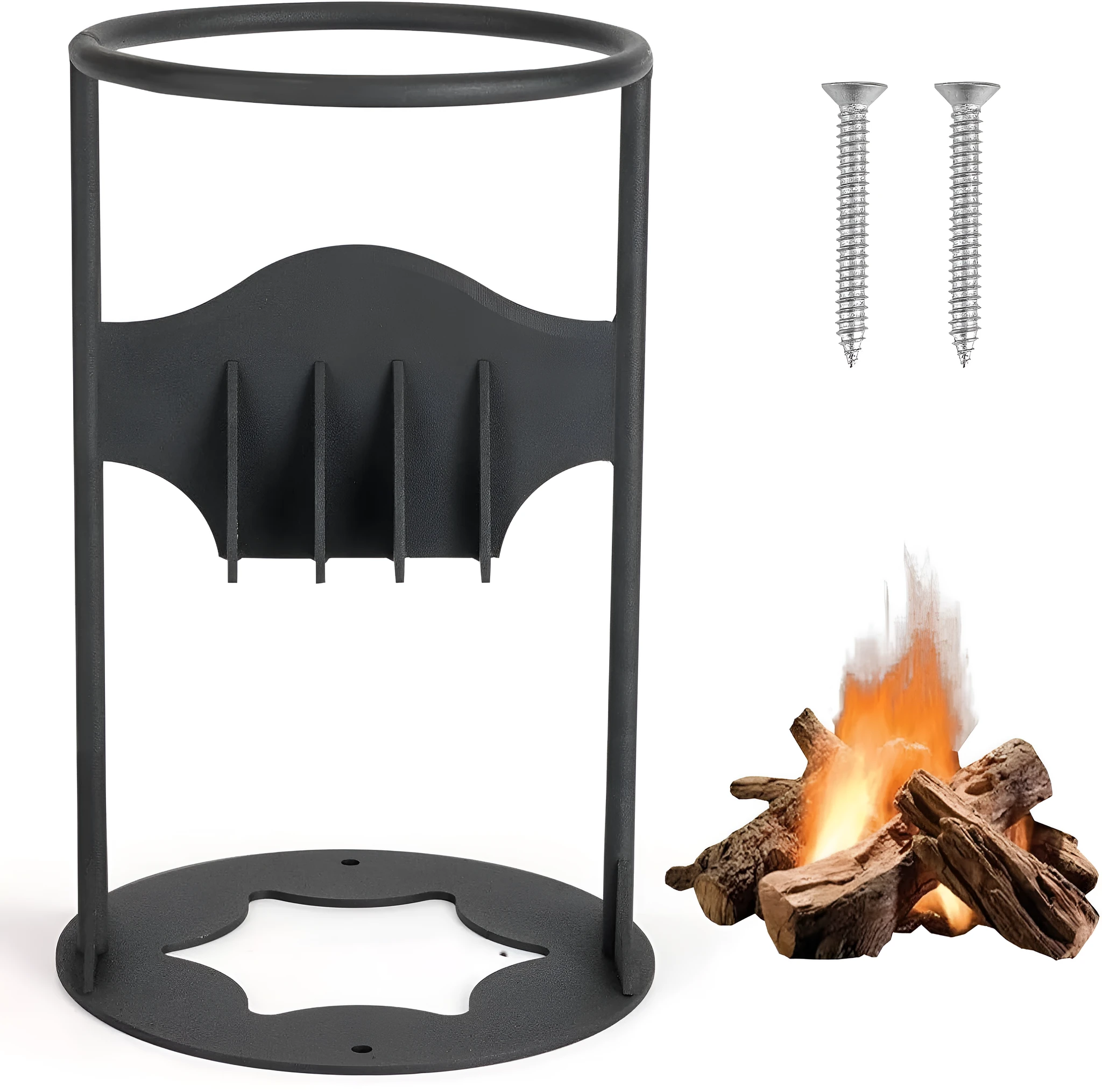 Manual wood splitting tool with high carbon steel blade, wall-mountable design, camping wood chopper in 41cm size