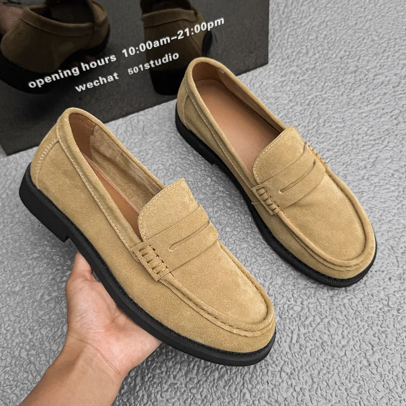 Men's slip-on casual shoe in microfiber with rubber sole, shown in apricot colour.