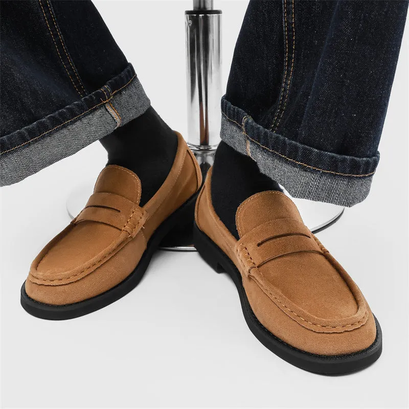 Men's slip-on casual shoe in microfiber with rubber sole, shown in apricot colour.