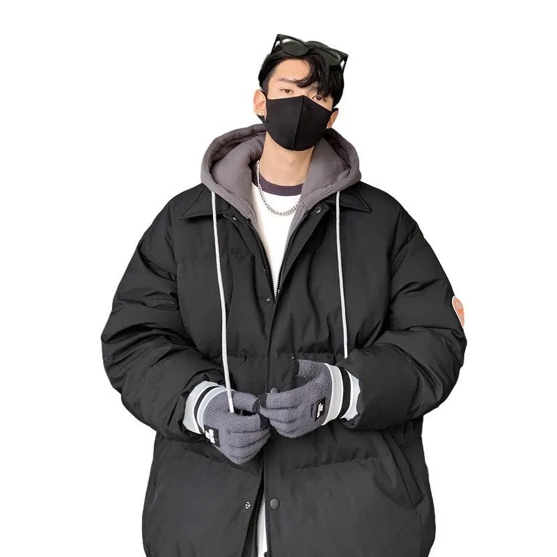 White duck down thickened couple coat in black, white and blue colours