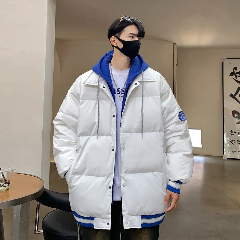 White duck down thickened couple coat in black, white and blue colours