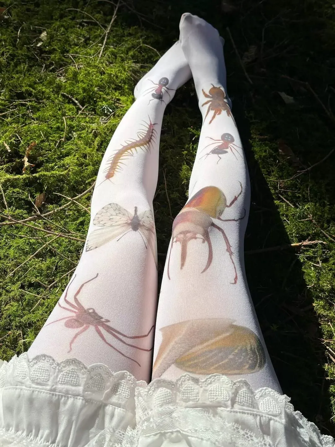 Printed sheer white pantyhose for women free size thin legwear