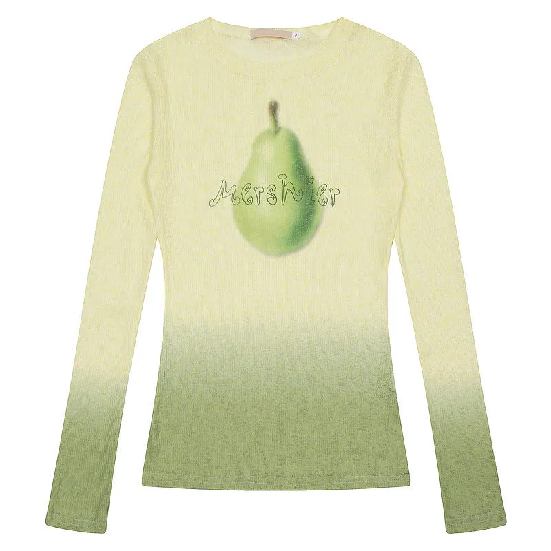 Women's gradient flower long-sleeved T-shirt in polyester available light pink yellow green