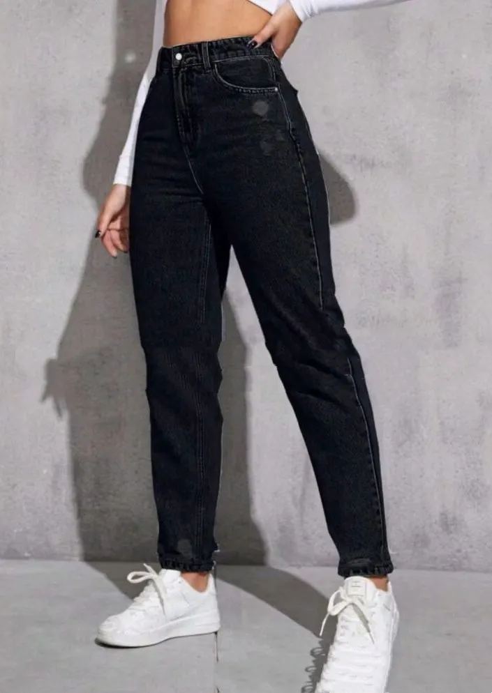 Women's ripped washed skinny jeans in light blue with nine-part calf length, high waist, cotton denim stretch fabric