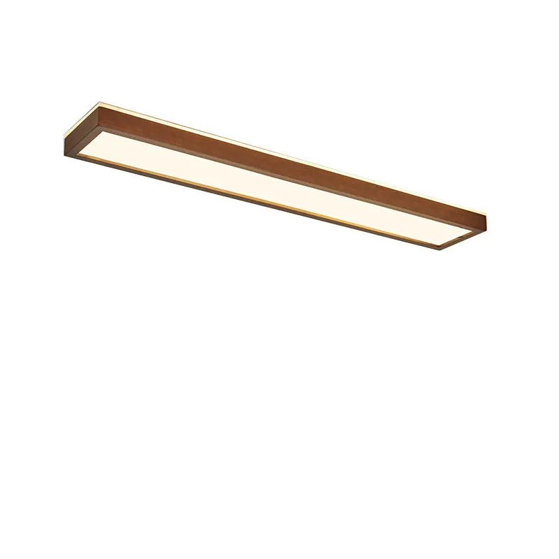 Solid wood balcony long ceiling lamp in New Chinese style, walnut colour, 120cm length with white light