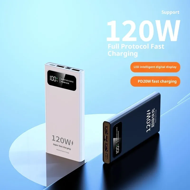 120W fast charging 50000mAh large capacity power bank with PVC shell, black colour