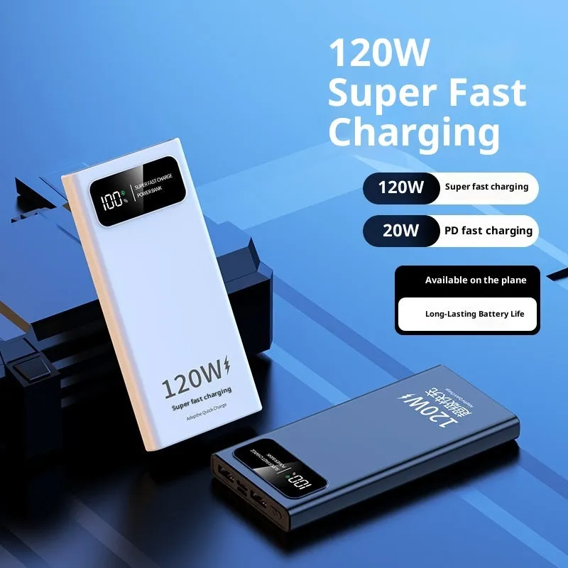 120W fast charging 50000mAh large capacity power bank with PVC shell, black colour