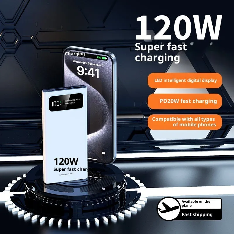 120W fast charging 50000mAh large capacity power bank with PVC shell, black colour