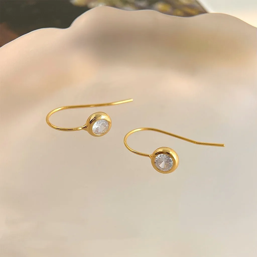 Round zircon earrings for women, minimalist light luxury style, geometric shape