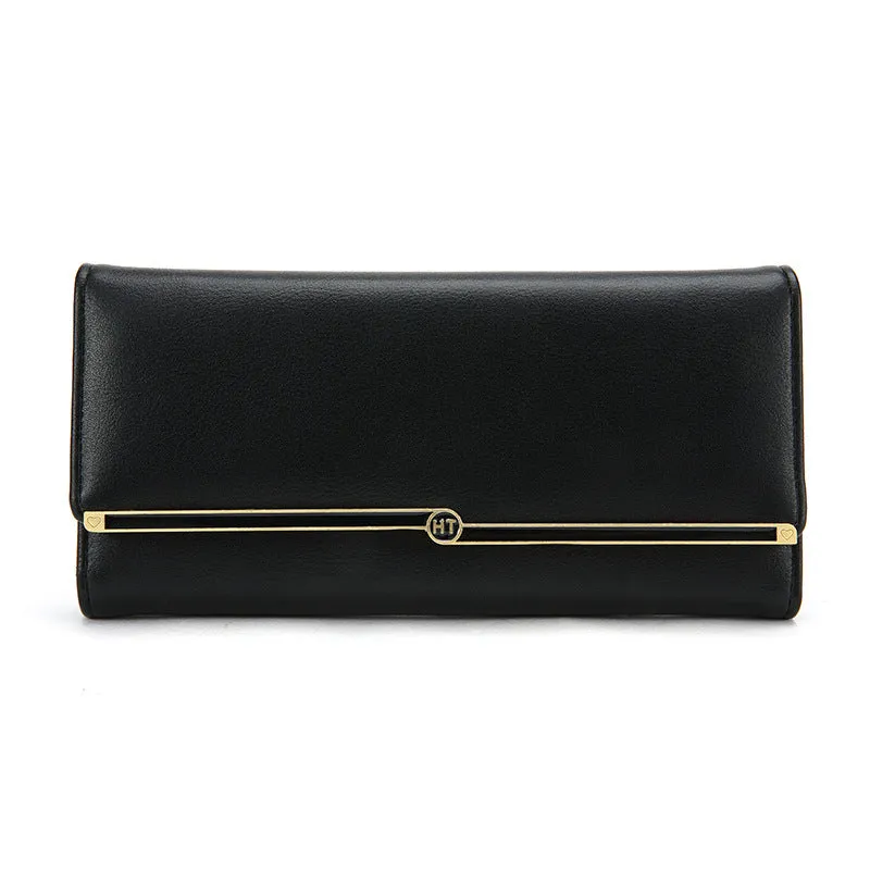 Fashion long wallet female simple card holder in solid colour with weaving and diamond pattern details and chain
