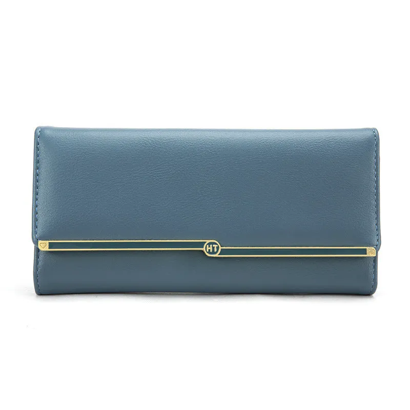 Fashion long wallet female simple card holder in solid colour with weaving and diamond pattern details and chain
