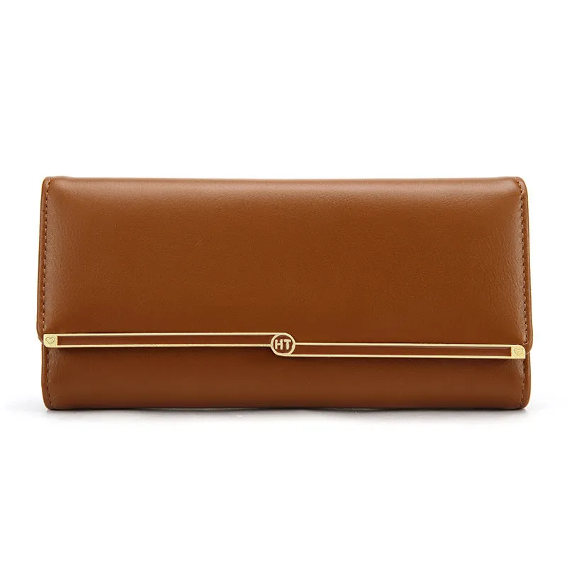 Fashion long wallet female simple card holder in solid colour with weaving and diamond pattern details and chain