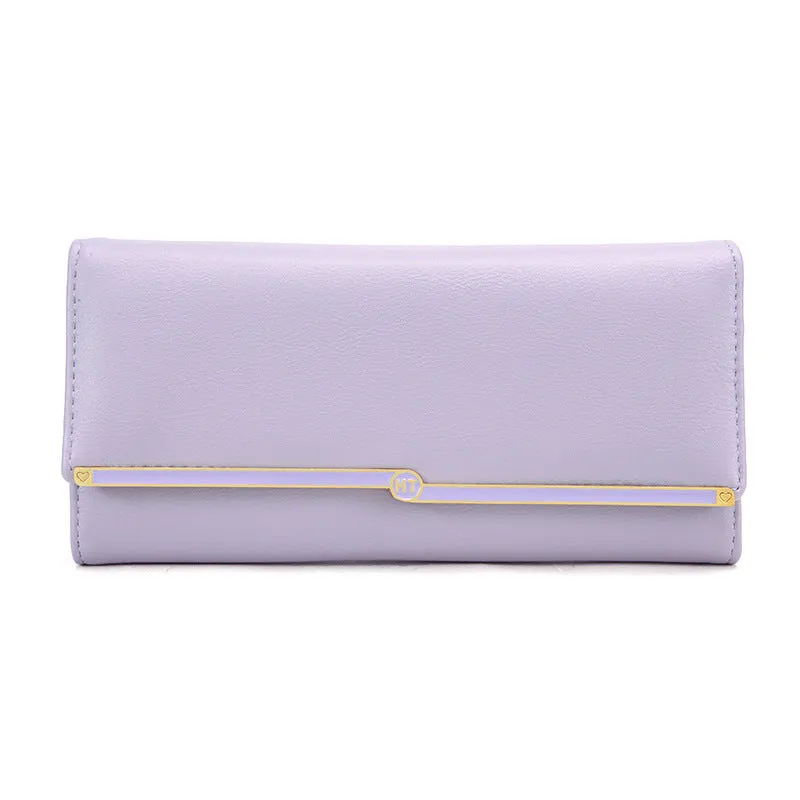 Fashion long wallet female simple card holder in solid colour with weaving and diamond pattern details and chain