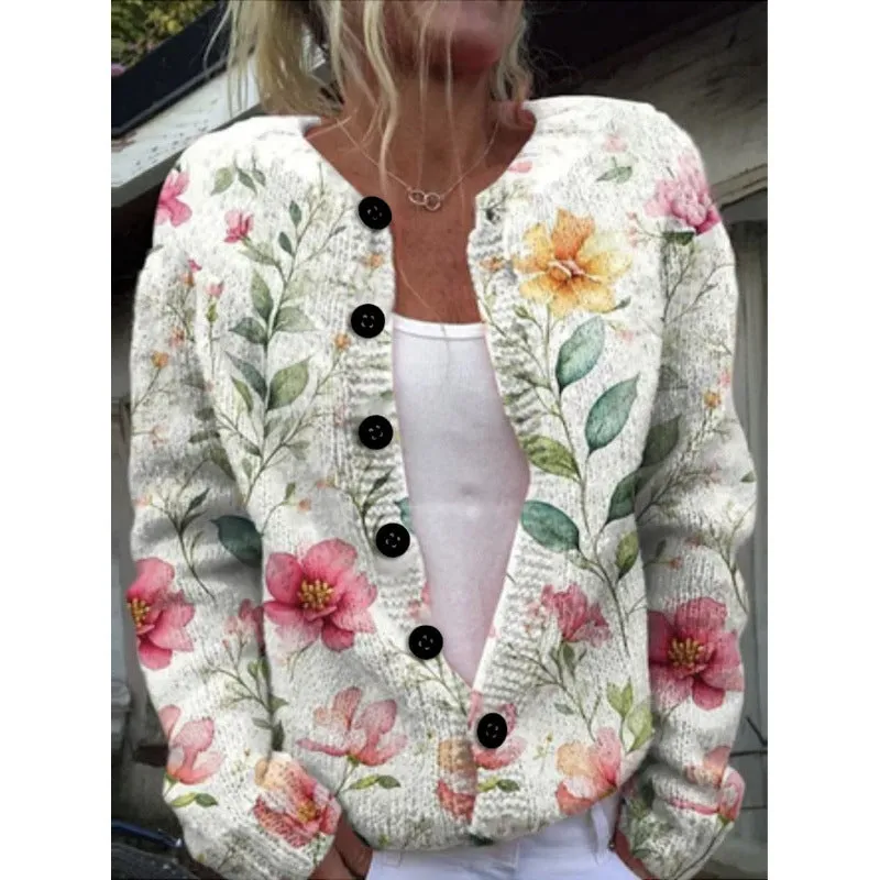 Yellow women's knitted cardigan coat with a raised 3D pattern, shown unbuttoned.