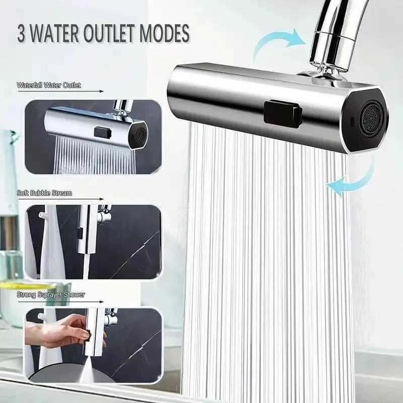 Silver Feiyu Waterfall Dragon Head faucet booster with universal rotation and single handle dual control on a sink