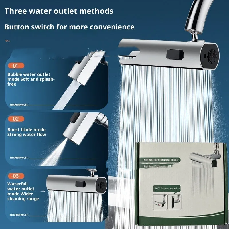 Silver Feiyu Waterfall Dragon Head faucet booster with universal rotation and single handle dual control on a sink