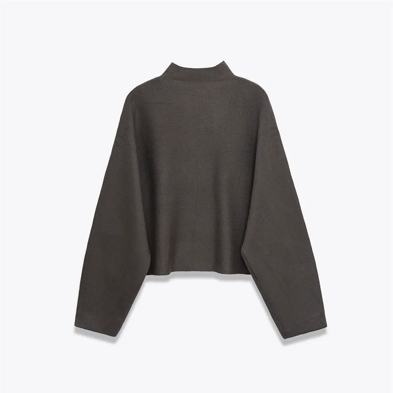 Women's stand collar zipper long sleeve knitted coat in striped pattern with contrast colour, regular fit casual cardigan pullover