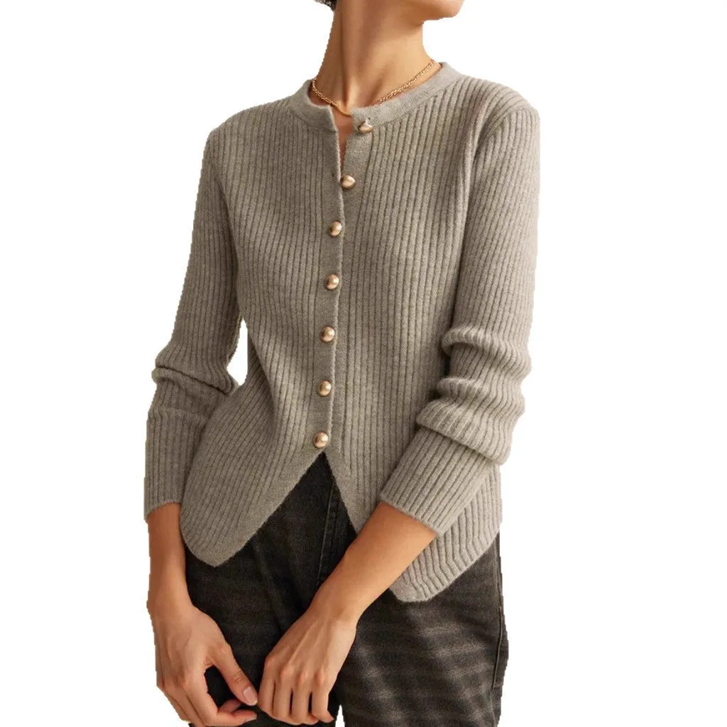 Women's silver yuan collar loose fit cardigan sweater for autumn winter.