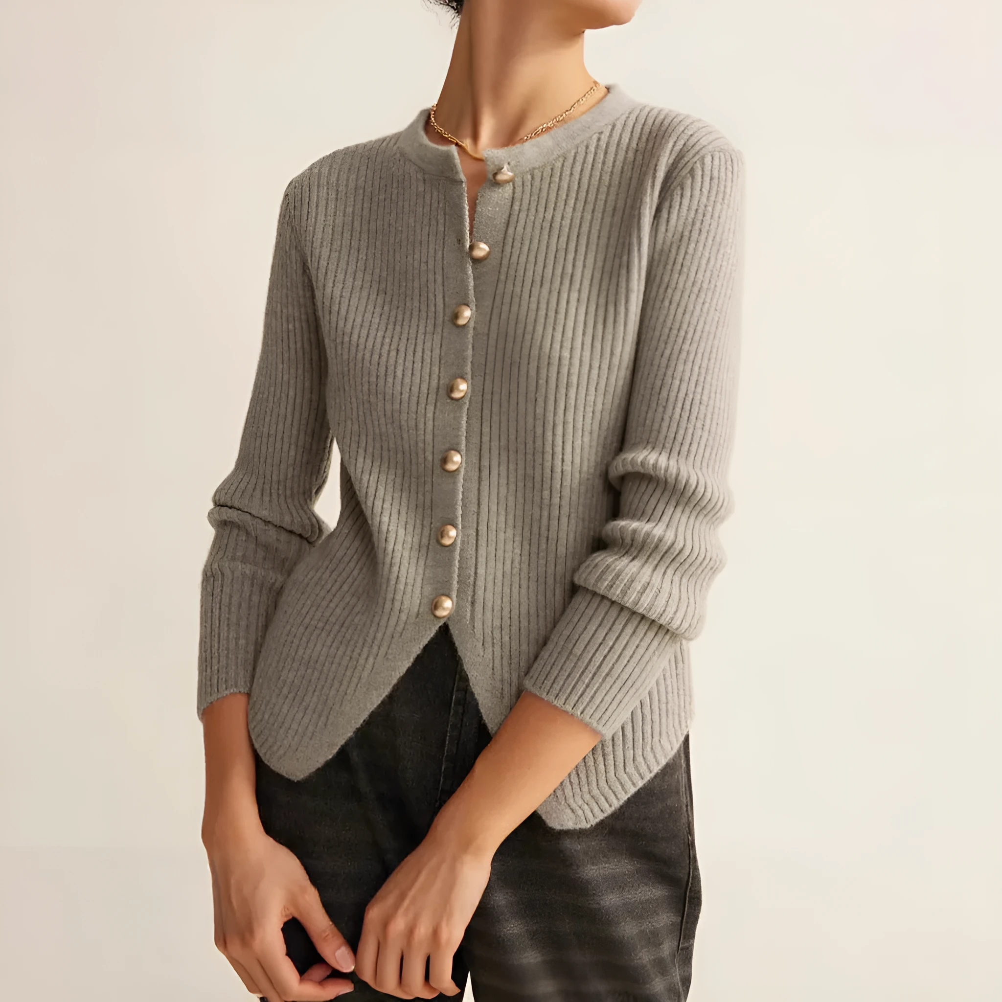 Women's silver yuan collar loose fit cardigan sweater for autumn winter.