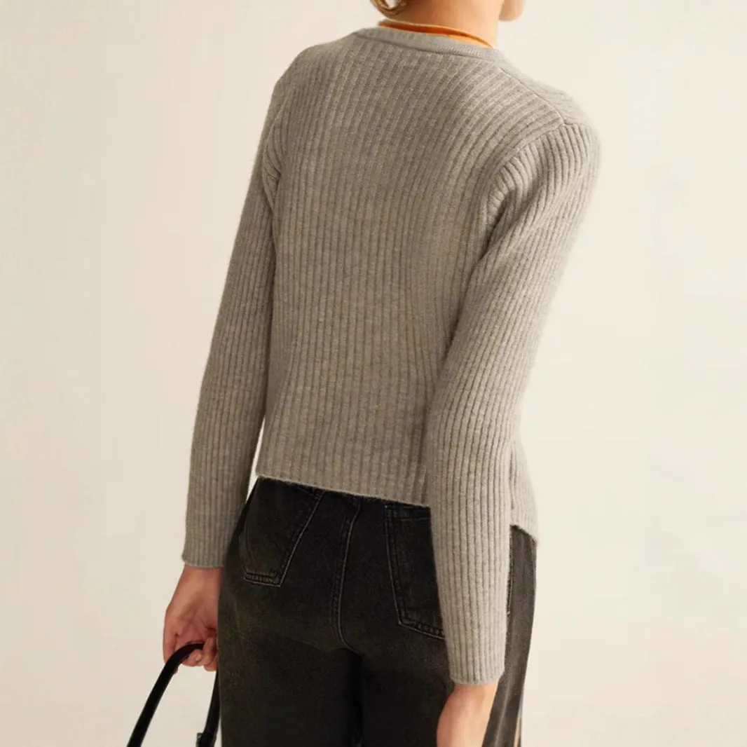 Women's silver yuan collar loose fit cardigan sweater for autumn winter.
