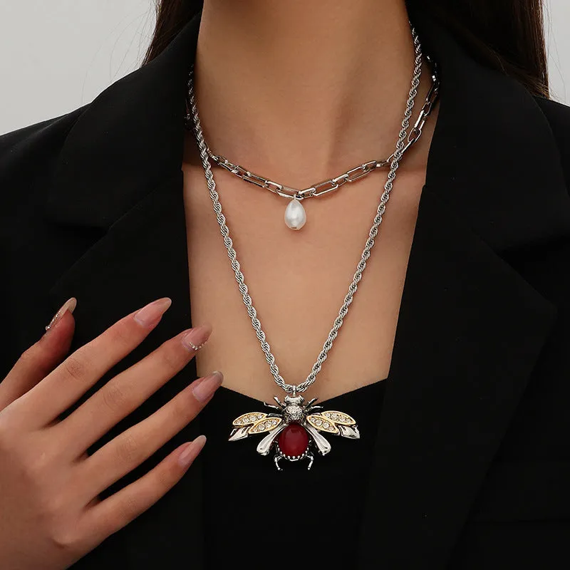 Retro insect drop earrings small bee design alloy pendant gold colour for women
