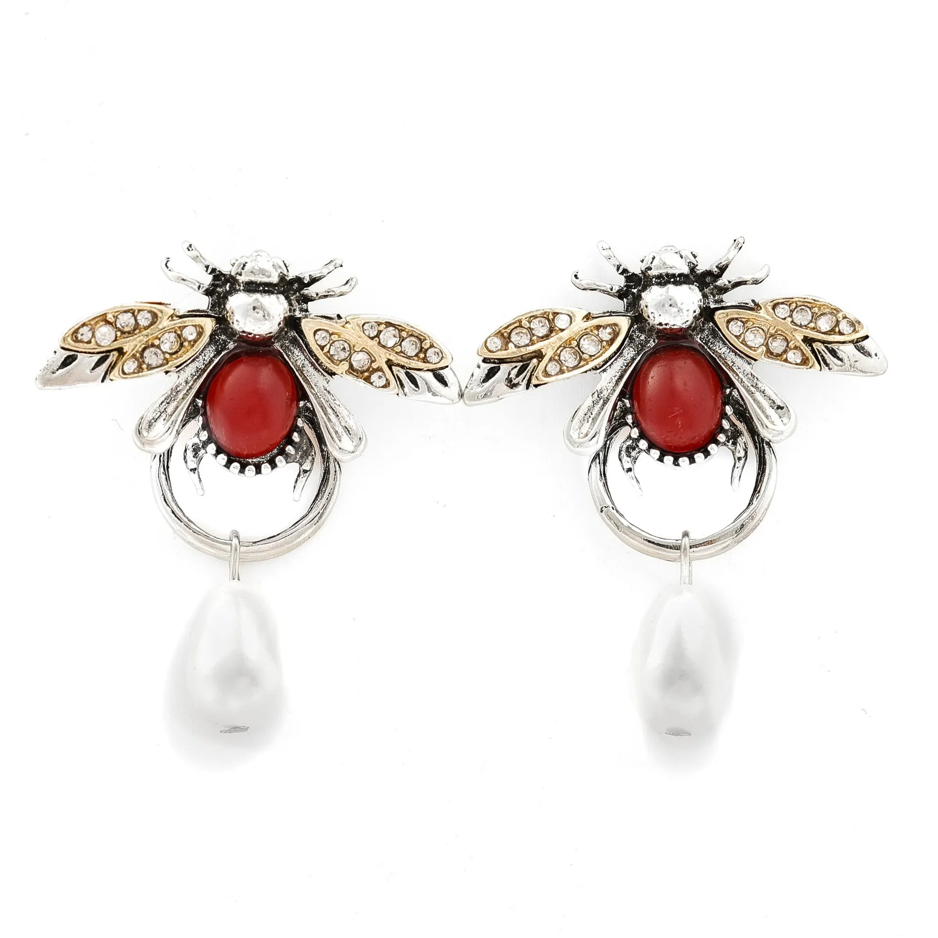 Retro insect drop earrings small bee design alloy pendant gold colour for women